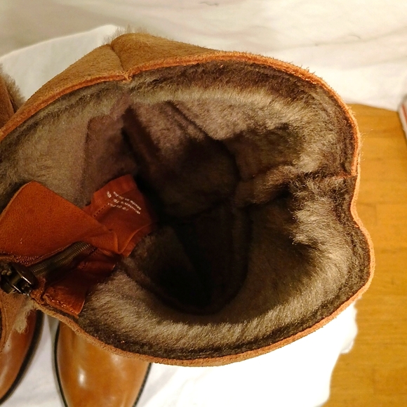 🔥 NWOT Johnson & Murphy Camel Tan Suede & Saddle Leather Fur Boots - Picture 9 of 16